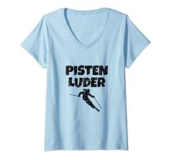 Damen Pistenluder (Vintage Schwarz) Skifahrerin Apres-Ski T-Shirt mit V-Ausschnitt von TheShirtShops Wintersport T-Shirts und Geschenke