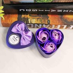 3er Pack Seifenrosen in verschiedenen Farben sortiert mit Geschenkbox aus Acetat und Organzaband, Liebesherz zum Valentinstag (PURPLE) von TheSosy