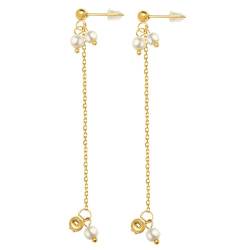 1 Paar Perlenohrringe mit eingelegten Ketten, künstliche Perlenohrringe, modischer Ohrschmuck, Legierter Stahl von Theaque