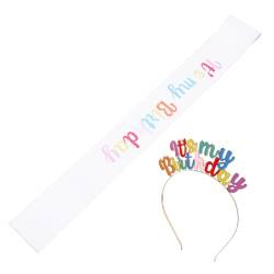 Theaque 1 Set Geburtstags-Schärpe und Haarband, Geburtstagsschärpe, Geburtstags-Stirnband für Mädchen und Frauen von Theaque