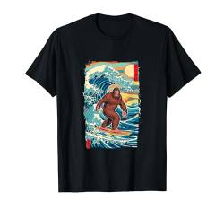 Japanische Vintage Kanagawa Art – Surfen Bigfoot Hängender Spaß T-Shirt von Theater Of Oneness