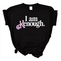 I Am Kenough T-Shirt, lustige Buchstaben-Bedruckte Hemden, lässige Kurzarm-T-Shirts für Männer und Frauen,Black-L von Thegis