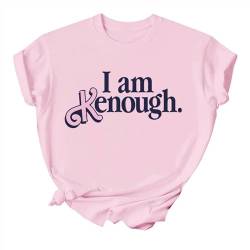 I Am Kenough T-Shirt, lustige Buchstaben-Bedruckte Hemden, lässige Kurzarm-T-Shirts für Männer und Frauen,Pink-M von Thegis