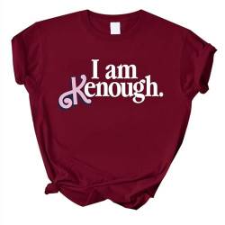 I Am Kenough T-Shirt, lustige Buchstaben-Bedruckte Hemden, lässige Kurzarm-T-Shirts für Männer und Frauen,Red-S von Thegis