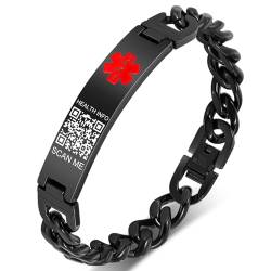 Theluckytag Medizinische Notfall-Armbänder mit QR-Code für Damen und Herren, für Geschäftskleidung – Titan-Stahl-Armband für Handgelenke bis zu 20,3 cm – mehr Platz, individuelle von Theluckytag