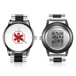 Theluckytag Verbesserte medizinische Armband-Uhr für Männer und Frauen mit QR-Code, medizinische Notfall-ID-Armbänder, Edelstahl, 22,9 - 25,4 cm, Armband – 38 mm, 43 mm, leicht zu lesendes von Theluckytag