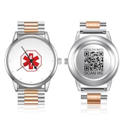 Theluckytag Verbesserte medizinische Armband-Uhr für Männer und Frauen mit QR-Code, medizinische Notfall-ID-Armbänder, Edelstahl, 22,9 - 25,4 cm, Armband – 38 mm, 43 mm, leicht zu lesendes von Theluckytag