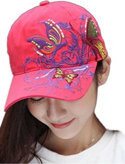 Thenice Damen Schmetterlings-Stickerei- Vintage Baseball Cap Snapback Trucker Hat (rote) von Thenice