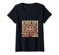 Damen Dad Word Collage Holzmaserung Muster Vatertag Design T-Shirt mit V-Ausschnitt von Therapy Designs