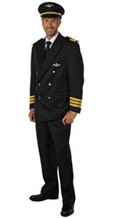 Piloten-Uniform-Deluxe in schwarz | Piloten-Kostüm 2tlg. für Karneval und Fasching (XL) von Thetru