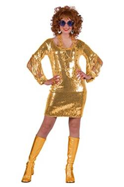 Thetru Damen Kostüm 60er Disco Glitzer Kleid Gold Karneval Fasching Gr. XS von Thetru