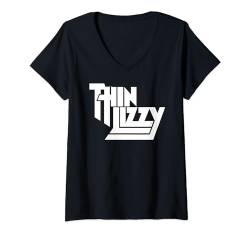 Thin Lizzy – White Stacked Logo T-Shirt mit V-Ausschnitt von Thin Lizzy Official