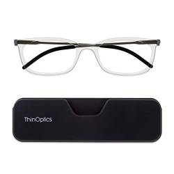 ThinOptics Connect Ultradünne Lesebrille Stärke +1.5 - Magnetisches Telefonetui - Transparenter Gestelle - Unisex-Lesebrillen für Männer und Frauen von ThinOptics