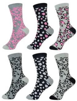 Thingimijigs 6 Paar Damen-Socken mit Leopardenmuster, Grau, Schwarz und Rosa, Baumwollmischung, Tierdruck, Knöchelsocken, Grau, Schwarz und Pink, 4-7 von Thingimijigs