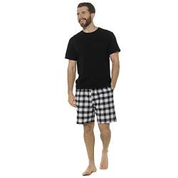 Thingimijigs Herren-T-Shirt aus Baumwoll-Jersey und gewebte karierte Shorts Pyamas-Set, Schwarz , L von Thingimijigs