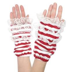 Think Jeck! Fingerlose Handschuhe Ringel Handstulpen mit Spitze UNISEX (Rot Weiß) von Think Jeck!