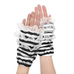 Think Jeck! Fingerlose Handschuhe Ringel Handstulpen mit Spitze UNISEX (Schwarz Weiß) von Think Jeck!