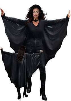 Think Jeck! Fledermaus Umhang Halloween Kostüm Flügel Vampir Cape schwarz Damen Jugendliche Karneval Fasching von Think Jeck!