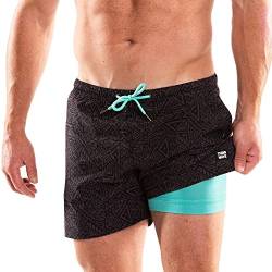 Third Wave Badehose mit Kompressionsfutter – Herren Premium 12,7 cm Schrittlänge, schnell trocknende Badeshorts für Strand und Schwimmen, Tribe Quest, Large von Third Wave