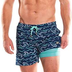 Third Wave Badehose mit Kompressionsfutter – Herren Premium 12,7 cm Schrittlänge schnell trocknende Badeshorts für Strand und Schwimmen, Tsunami, XXL von Third Wave