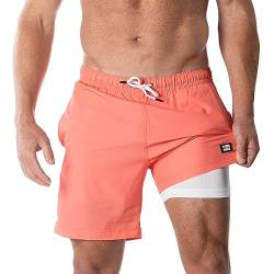 Third Wave Badehose mit Kompressionsfutter – Herren Premium 7 Zoll Schrittlänge schnell trocknende Badeshorts für Strand und Badezimmer, Koralle, XL von Third Wave