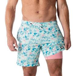 Third Wave Badehose mit Kompressionsfutter – Herren Premium 7 Zoll Schrittlänge schnell trocknende Badeshorts für Strand und Badezimmer, Miami Palms, L von Third Wave