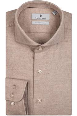 Thomas Maine Tailored Fit Flanellhemd hellbraun, Einfarbig von Thomas Maine