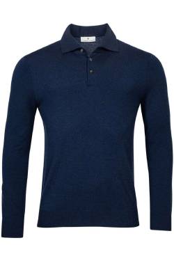 Thomas Maine Tailored Fit Longsleeve Poloshirt blau, Einfarbig von Thomas Maine