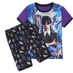 Thombase Kinder Mädchen Wednesday Addams 3D-Druck Nachtwäsche Pyjamas Pjs Schlafanzüge Nightshirts 5-12Y (kurz,130) von Thombase