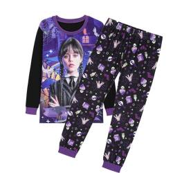 Thombase Kinder Mädchen Wednesday Addams 3D-Druck Nachtwäsche Pyjamas Pjs Schlafanzüge Nightshirts 5-12Y (lang,110) von Thombase