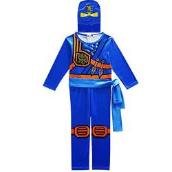 Thombase Ninja-Krieger-Verkleidung, Kostüm für Jungen, Kinder, Cosplay und Kostümparty, Kleidung mit Waffe Gr. 130 cm, blau von Thombase
