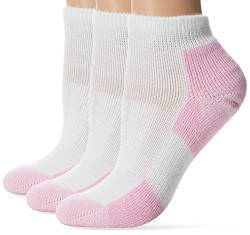 Thorlos Damen Dwmxw Max Cushion Distance Walking Knöchelsocken Wandersocken, Weiß/Rosa (3 Paar), Medium (3er Pack) von Thorlos