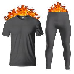 Herren Thermounterwäsche Set Base Layer - Kurzarm T-Shirt / Weste / Top und Lange Unterhose für Männer Ultra Soft Warm Unterwäsche Mann Body Warmer Größe S-XXL, anthrazit, XXL von Thread Linens