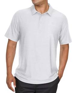 Golf-Poloshirt für Herren, Dry Fit, 4-Wege-Stretchgewebe, feuchtigkeitsableitend, geruchshemmend, UPF 50 Schutz, Weiß, L von Three Sixty Six