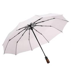 ThreeH Automatischer großer Regenschirm Männer Business winddicht faltbar Golf Sonne Regenschirm Holzgriff für Männer Frauen Outdoor-Sport,Weiß von ThreeH