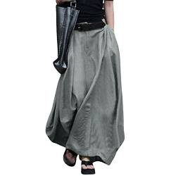 ThreeH Casual Loose Röcke hohe Taille Linie Flowy Maxi Röcke Patchwork Kleid mit Taschen S Größe Grau Farbe von ThreeH