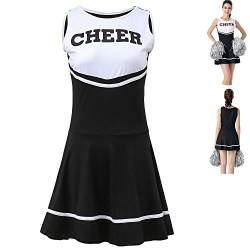ThreeH Cheerleader Kostüm Verrücktes Kleid Musikalische Uniform für Frauen Cheerleading-Outfit Eine Größe NO Pom-Pom,Black von ThreeH