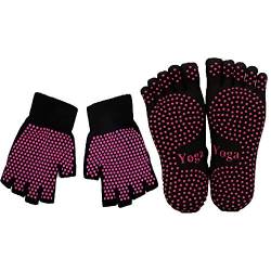 ThreeH Yoga Socken und Handschuhe Set Rutschfest für Frauen Yoga Dance und Pilates mit Zehen Size4.5-7 von ThreeH