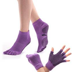 ThreeH Yoga Socken und Handschuhe Set Rutschfest für Frauen Yoga Dance und Pilates mit Zehen Size4.5-7 von ThreeH