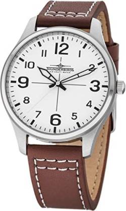 Armbanduhr Echt Leder Uhr 42 mm 3ATM Miyota 2035 schwarz weiß Fliegeruhr Flieger (Braun) von Thunderbirds