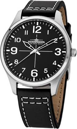 Armbanduhr Echt Leder Uhr 42 mm 3ATM Miyota 2035 schwarz weiß Fliegeruhr Flieger (schwarz) von Thunderbirds