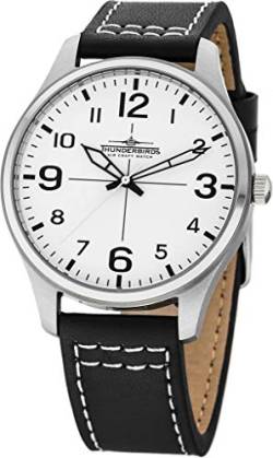 Details zu Armbanduhr Echt Leder Uhr 42 mm 3ATM Miyota 2035 schwarz weiß Fliegeruhr Flieger (weiß) von Thunderbirds