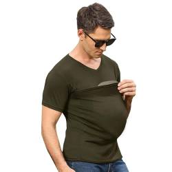 Herren-Babytrage-Shirt, V-Ausschnitt, kurzärmelig, T-Shirts für Herren, Haut zu Haut, T-Shirt mit Tasche, Army Green-01, L von ThusFar