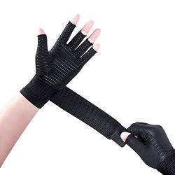 Thx4COPPER Kompression Fingerloser Arthritis Handschuhe mit Elastische Riemen, für Karpaltunnel, Sehnenentzündung, Handschmerzlinderung,Unisex-1 Paar Schwarz, S/M von Thx4COPPER