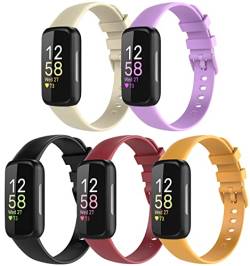 TiMOVO Armband Kompatibel mit Fitbit Inspire 3, Sport Ersatzarmband für Damen und Herren, Silikon Uhrenarmband für Fitbit Inspire 3 Tracker, Schwarz/Flieder/Aprikose/Gelb/Rot von TiMOVO