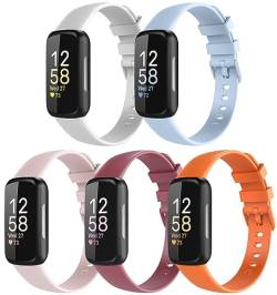 TiMOVO Armband Kompatibel mit Fitbit Inspire 3, Sport Ersatzarmband für Damen und Herren, Silikon Uhrenarmband für Inspire 3 Fitness Tracker, Khaki/Gänseblümchenblau/Rosa/Orange/Weiß von TiMOVO