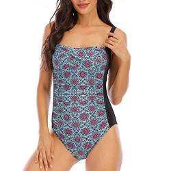 Tiamo Einteiliger Badeanzug für Frauen, schlank, gerüscht, verstellbarer Schultergurt, Bauchkontrolle, Gebrochene Blume, X-Large von Tiamo