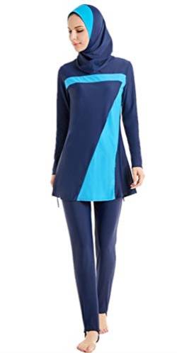 TianMai Heiß Neu Muslimischen Bademode islamisch Kurz Ärmel Blume Bescheiden Badeanzug Strandkleidung Burkini Dame Ausschlag Bewachen Surfen Passen Kostüm (Blau-1, Int'l XL (EU-Größe 40-42)) von TianMai