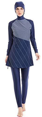 TianMai Heiße Neue Muslimische Bademode Islamischen Full Cover Frauen Kurzarm bescheidene Badeanzug Beachwear Burkini Lady Rash Schutz Surfen Anzug Kostüm (Blau-2, Int'l L (EU-Größe 38-40)) von TianMai