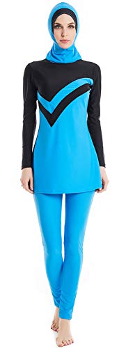 TianMai Heiße Neue Muslimische Bademode Islamischen Full Cover Frauen Kurzarm bescheidene Badeanzug Beachwear Burkini Lady Rash Schutz Surfen Anzug Kostüm (Blau-3, Int'l L (EU-Größe 38-40)) von TianMai